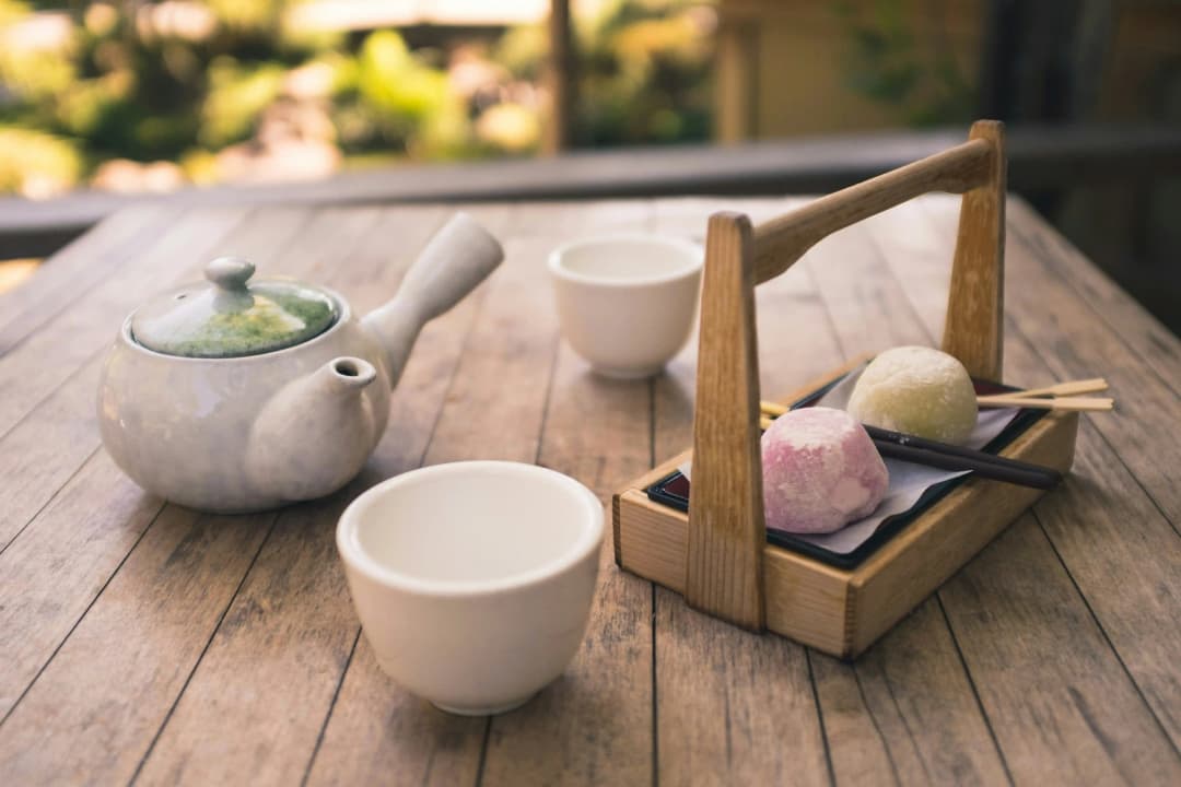 Japanese tea ceremony goes with wagashi (traditional Japanese sweets)